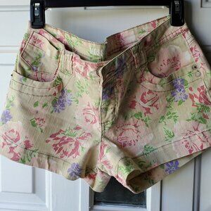 Junior's Mossimo Cream w/ Floral Print Jean Shorts  - Size 13 - Used